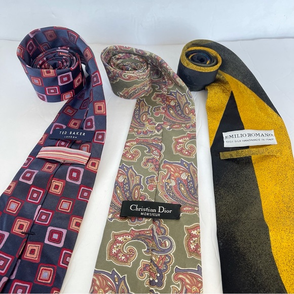 Bundle 3 ties Ted Baker Christian Dior Emilio Romano - Picture 1 of 7
